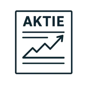 Aktie einfach erklärt - Urkunde als Unternehmensanteil mit Börsensymbolen und Wachstumskurve